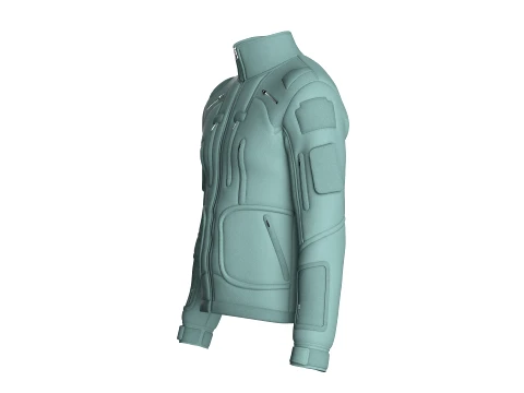 Men High Neck Chest Zip Pocket Full-Zip Jacket 3D Model