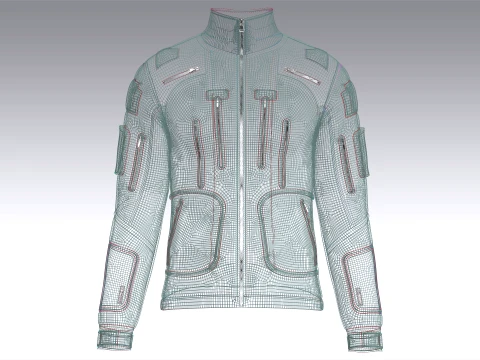 Men High Neck Chest Zip Pocket Full-Zip Jacket 3D Model