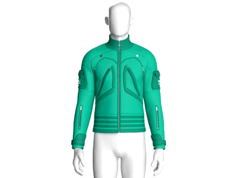 Men Sleeve Cargo Pocket Full-Zip Jacket 3D Model