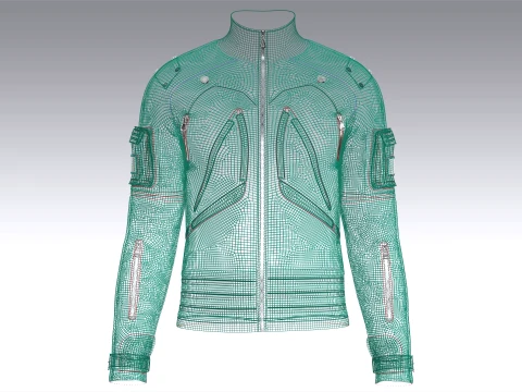 Men Sleeve Cargo Pocket Full-Zip Jacket 3D Model