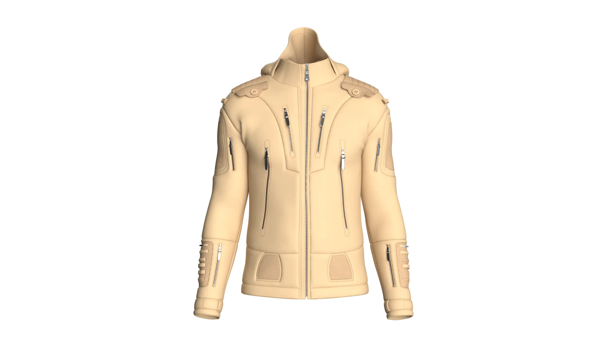 Men Multi Zip Pocket Hooded Utility Jacket 3D Model .c4d .max .obj .3ds .fbx .stl .blend 