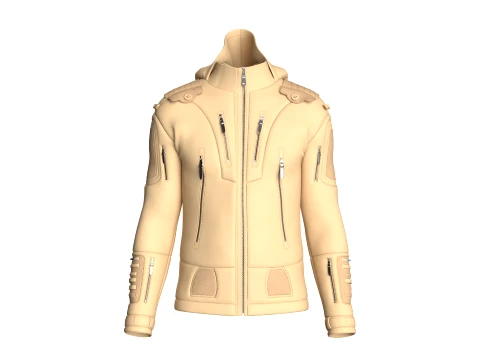Men Multi Zip Pocket Hooded Utility Jacket 3D Model