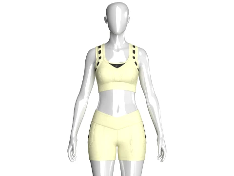 Girls Mesh Layer Crop Top With Crossover Shorts 3D Model
