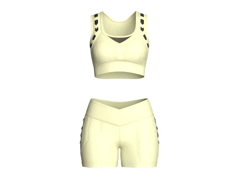 Girls Mesh Layer Crop Top With Crossover Shorts 3D Model