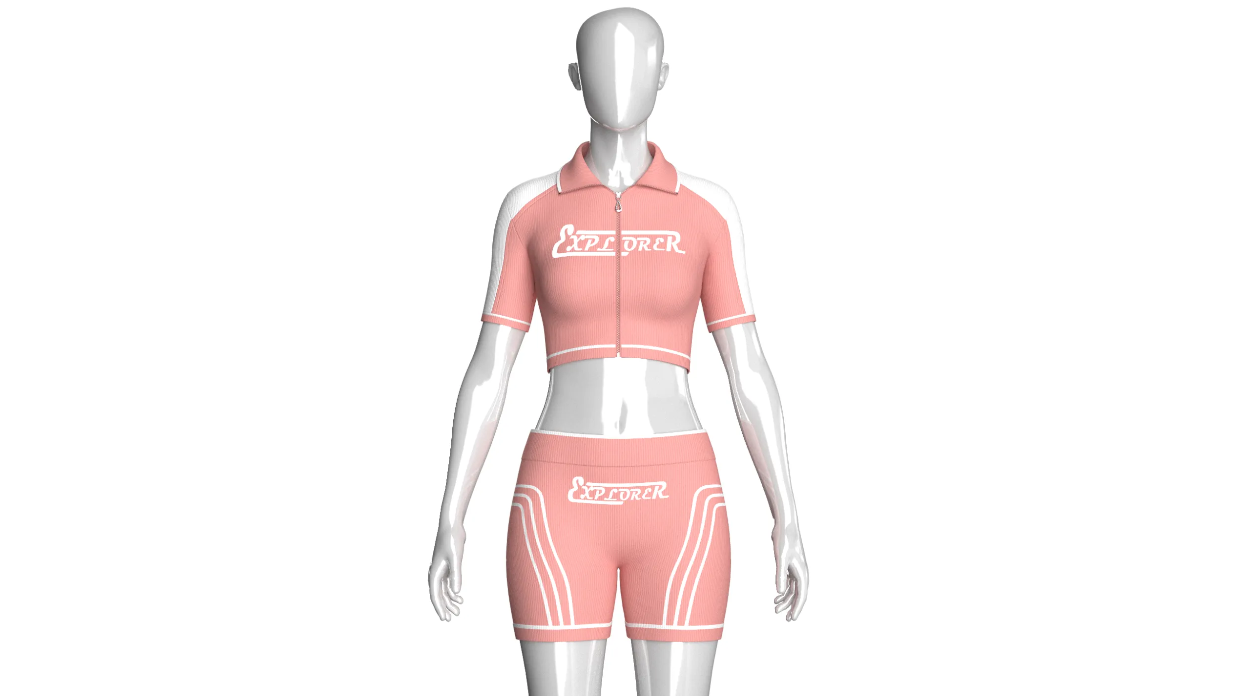 Girls Short Sleeve Half-Zip Crop Top With Shorts 3D Model .c4d .max .obj .3ds .fbx .stl .blend