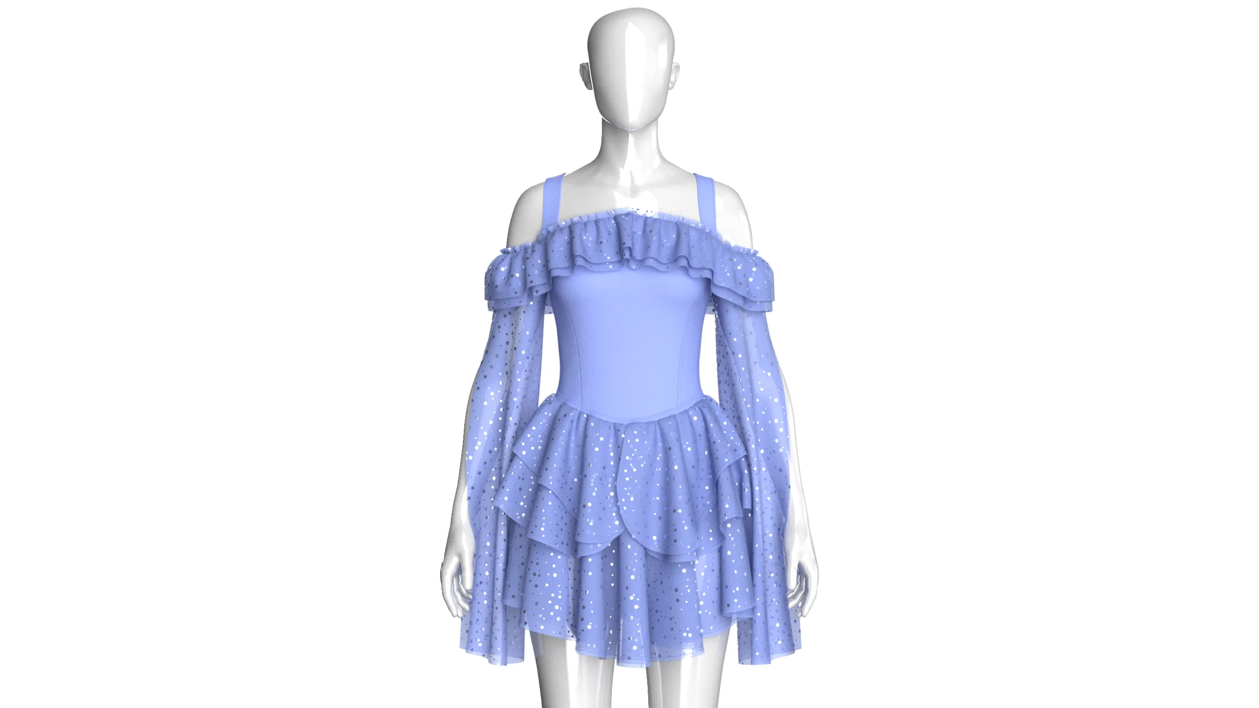 Girls Off Shoulder Ruffle Tiered Mini Dress 3D Model .c4d .max .obj .3ds .fbx .stl .blend
