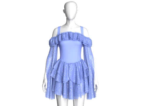 Girls Off Shoulder Ruffle Tiered Mini Dress 3D Model