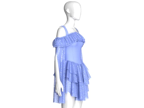 Girls Off Shoulder Ruffle Tiered Mini Dress 3D Model