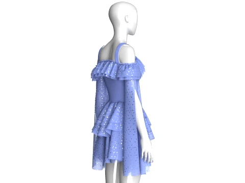 Girls Off Shoulder Ruffle Tiered Mini Dress 3D Model