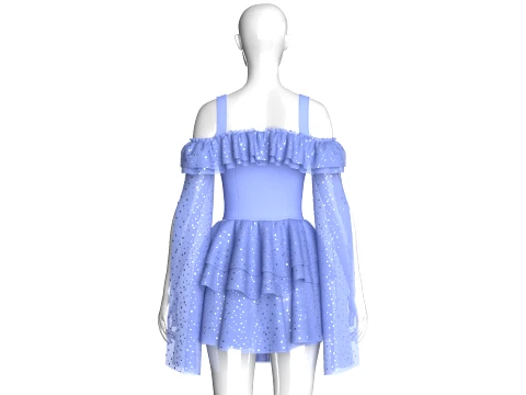 Girls Off Shoulder Ruffle Tiered Mini Dress 3D Model