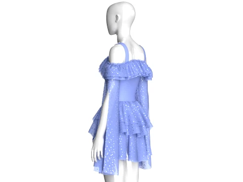 Girls Off Shoulder Ruffle Tiered Mini Dress 3D Model