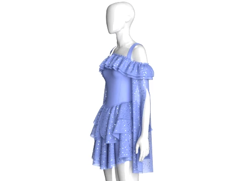 Girls Off Shoulder Ruffle Tiered Mini Dress 3D Model