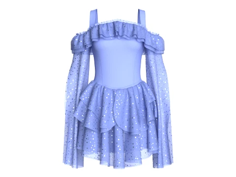 Girls Off Shoulder Ruffle Tiered Mini Dress 3D Model