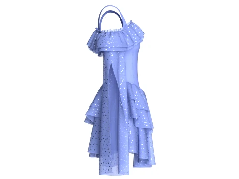 Girls Off Shoulder Ruffle Tiered Mini Dress 3D Model