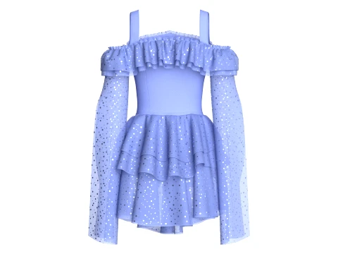 Girls Off Shoulder Ruffle Tiered Mini Dress 3D Model
