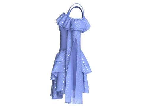 Girls Off Shoulder Ruffle Tiered Mini Dress 3D Model