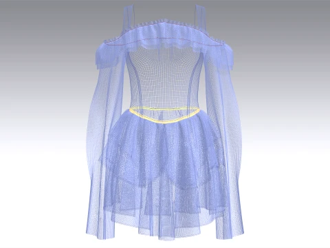 Girls Off Shoulder Ruffle Tiered Mini Dress 3D Model