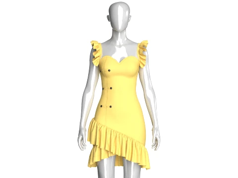 Girls Sweetheart Neck Ruffle Mini Dress 3D Model