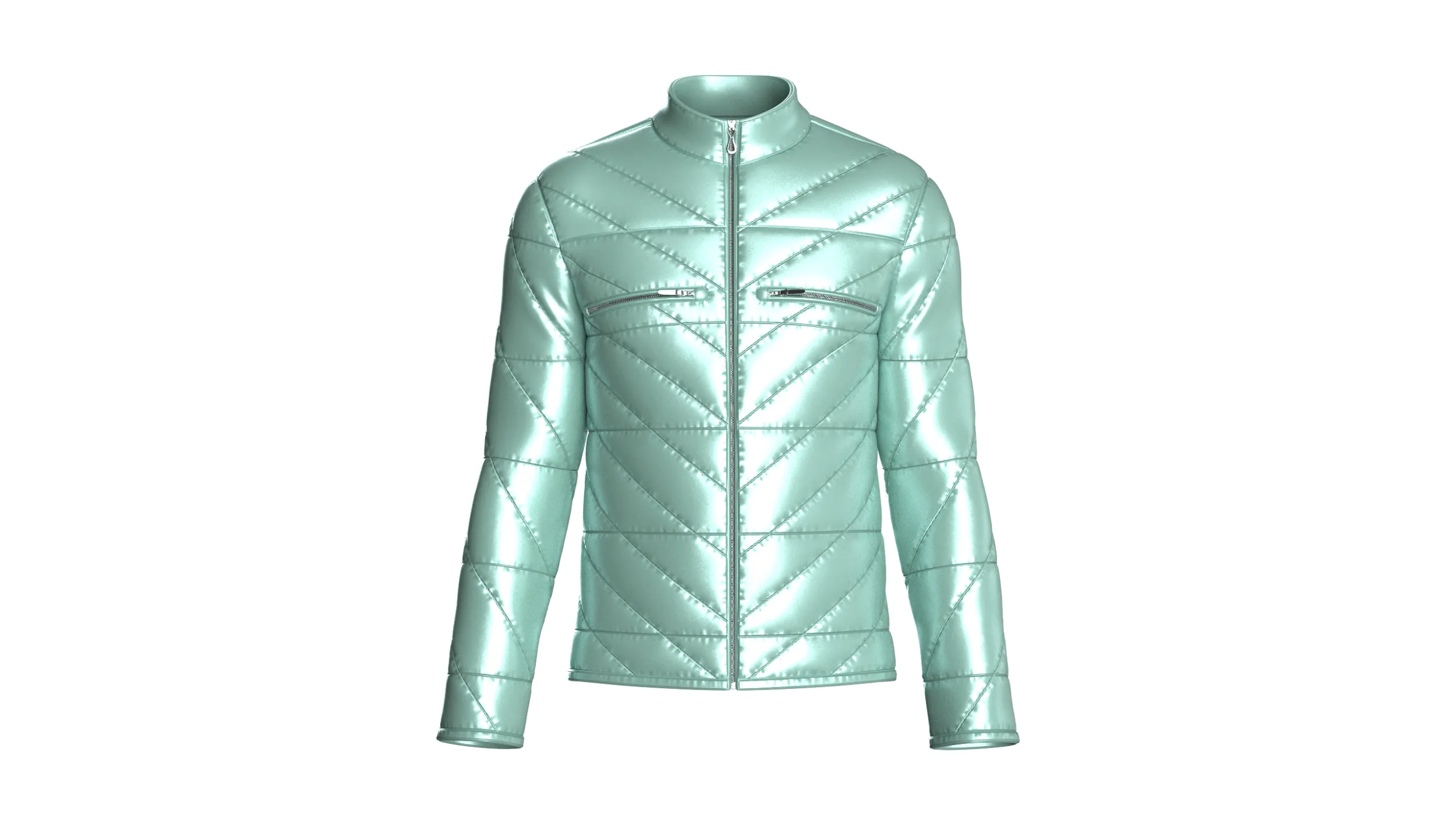 Men Full-Zip Shiny Padded Jacket 3D Model .c4d .max .obj .3ds .fbx .stl .blend 