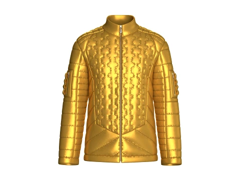 Men Gold Quilted Stand Collar Jacket 3D Model