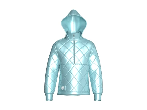 Men Half Zip Hooded Puffer Jacket 3D Model