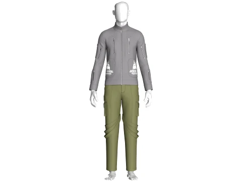 Men Multi Zip Pocket Jacket With Pant - Outfit 3D Model