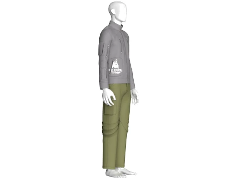 Men Multi Zip Pocket Jacket With Pant - Outfit 3D Model