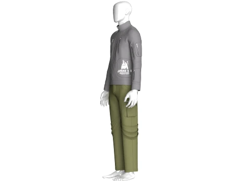 Men Multi Zip Pocket Jacket With Pant - Outfit 3D Model