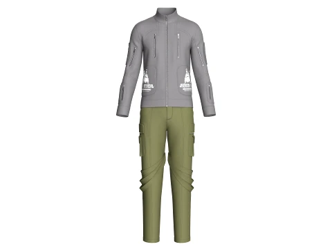 Men Multi Zip Pocket Jacket With Pant - Outfit 3D Model