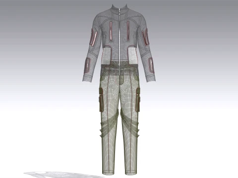 Men Multi Zip Pocket Jacket With Pant - Outfit 3D Model