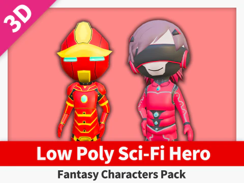Низкополигональный герой научной фантастики &mdash; набор фэнтезийных персонажей 3D Модель