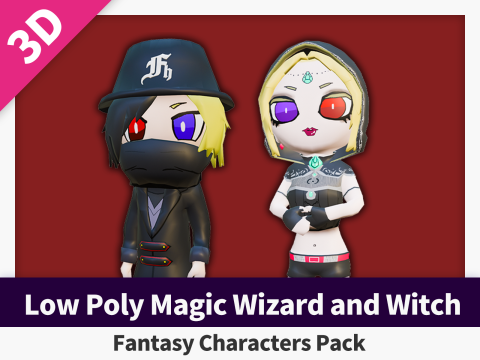 Low Poly Magic Wizard and Witch - Fantasy Characters Pack 3D Model