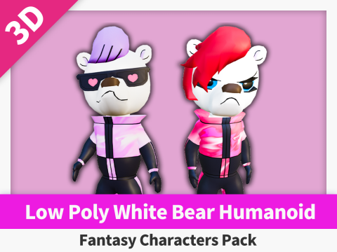 Low Poly White Bear Humanoid - Fantasy Characters Pack 3D Model