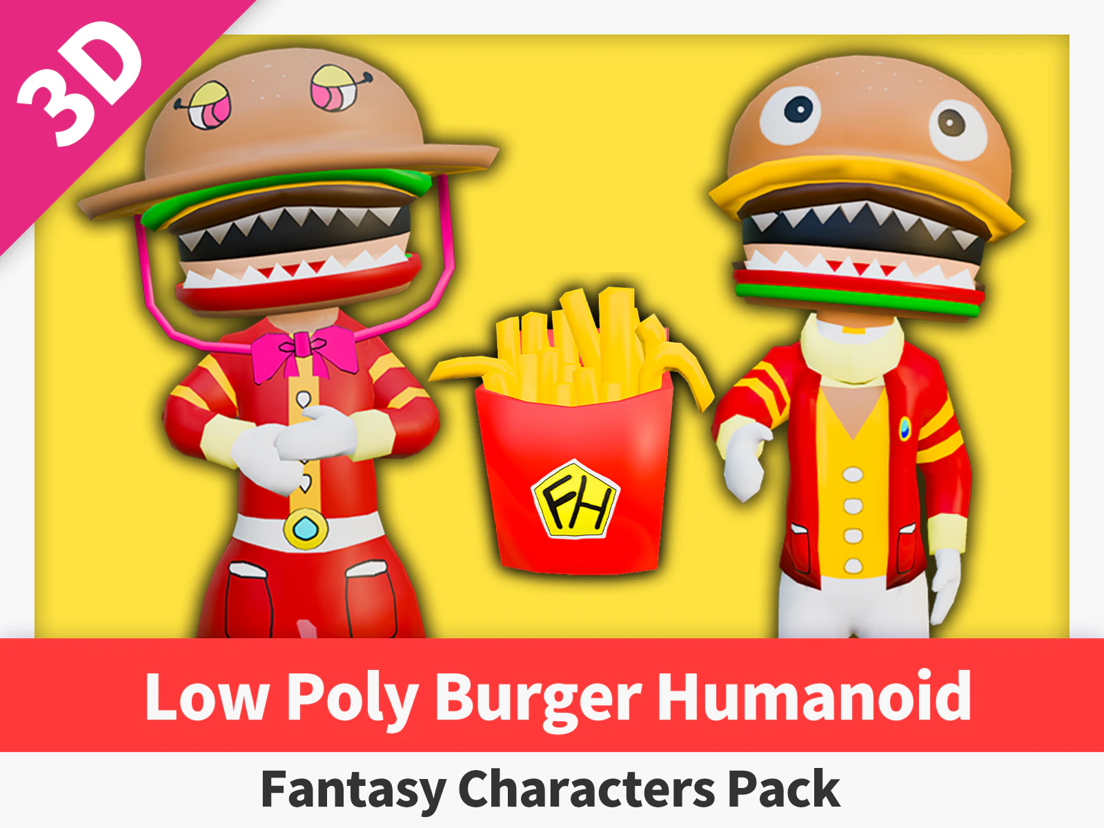 Low Poly Burger Humanoid - Fantasy Characters Pack 3D Model .c4d .max .obj .3ds .fbx .stl .blend