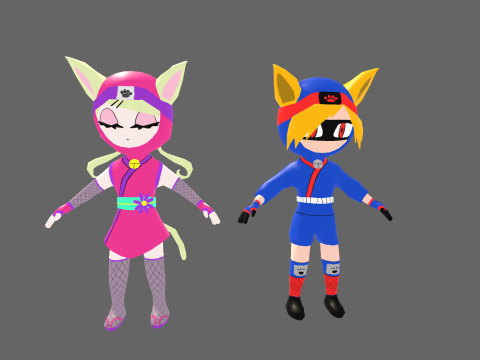 Low Poly Anime Ninja Cat - Fantasy Characters Pack Model 3D