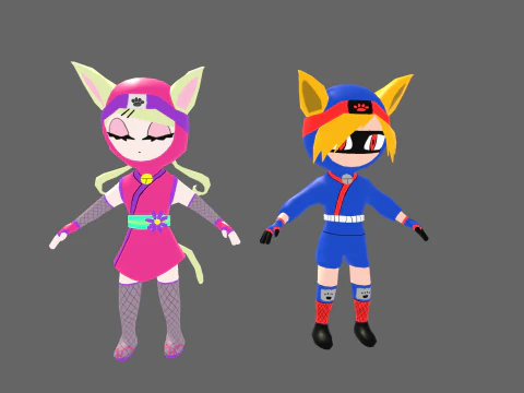Gatto ninja anime low poly - Pacchetto personaggi fantasy Modello 3D