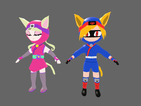 Gatto ninja anime low poly - Pacchetto personaggi fantasy Modello 3D