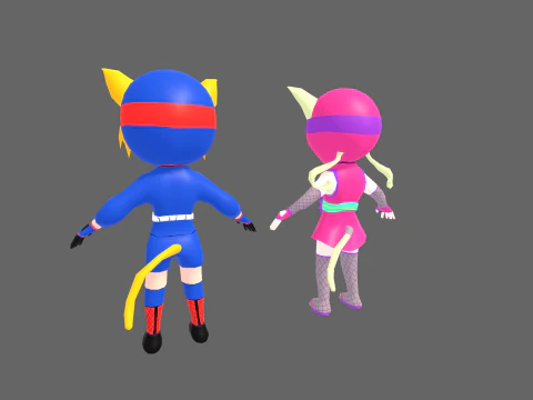 Gatto ninja anime low poly - Pacchetto personaggi fantasy Modello 3D