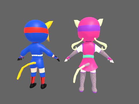 Gatto ninja anime low poly - Pacchetto personaggi fantasy Modello 3D