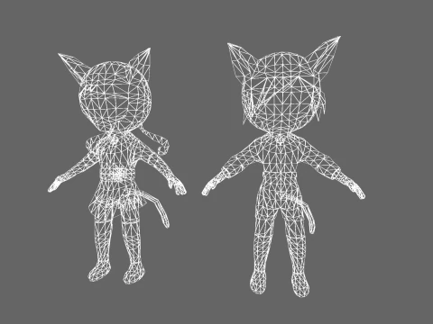 Gatto ninja anime low poly - Pacchetto personaggi fantasy Modello 3D
