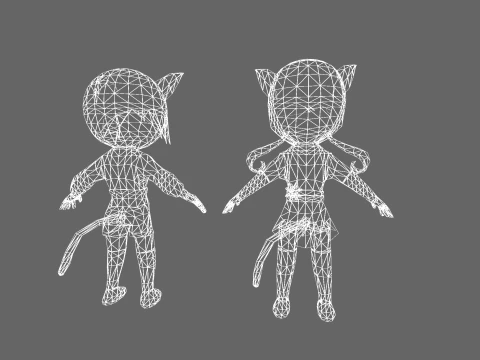 Gatto ninja anime low poly - Pacchetto personaggi fantasy Modello 3D