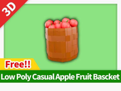Low Poly Casual Apple Fruit Bascket 3D Model