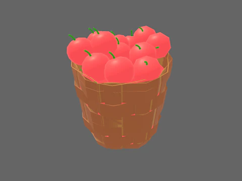 Low Poly Casual Apple Fruit Bascket 3D Model