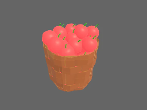 Low Poly Casual Apple Fruit Bascket 3D Model