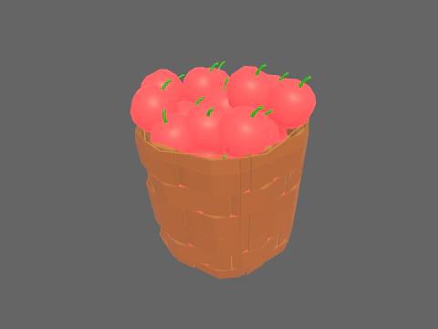 Low Poly Casual Apple Fruit Bascket 3D Model