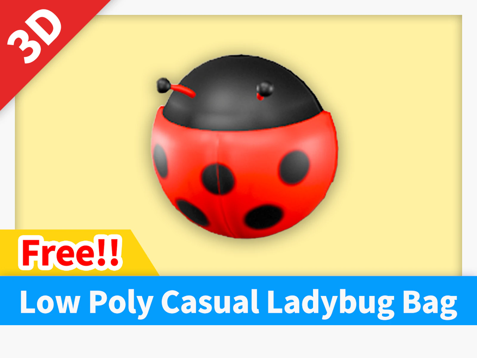 Low Poly Casual Ladybug Bag 3D Model .c4d .max .obj .3ds .fbx .stl .blend 