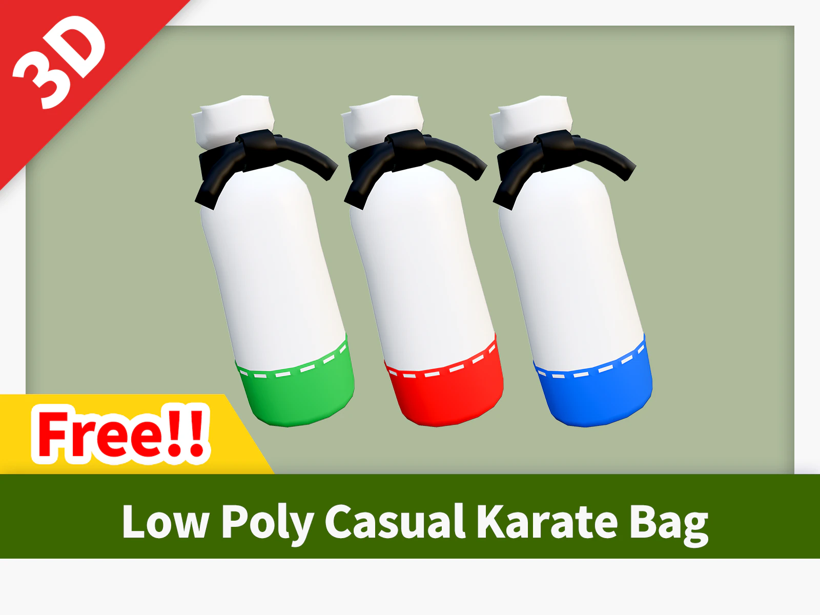 Low Poly Casual Karate Bag 3D Model .c4d .max .obj .3ds .fbx .stl .blend 