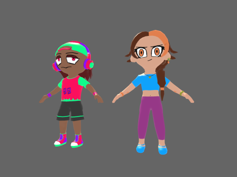 Low Poly Street Hip Hop Boy and Girl - Fantasy Characters Pack 3D Модель