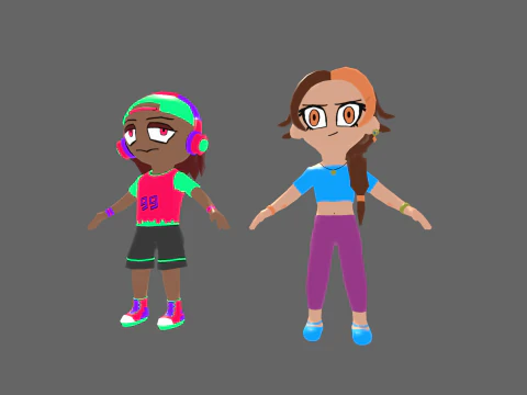 Low Poly Street Hip Hop Boy and Girl - Fantasy Characters Pack 3D Model