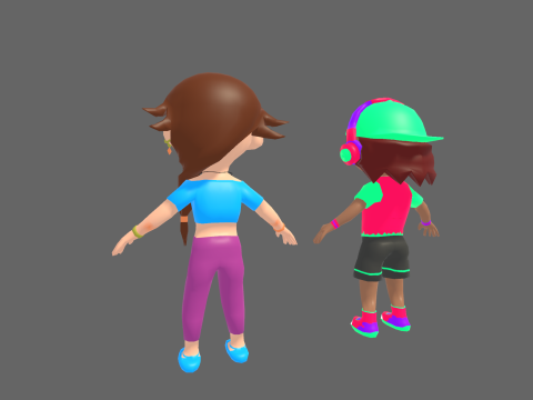 Low Poly Street Hip Hop Boy and Girl - Fantasy Characters Pack 3D Модель